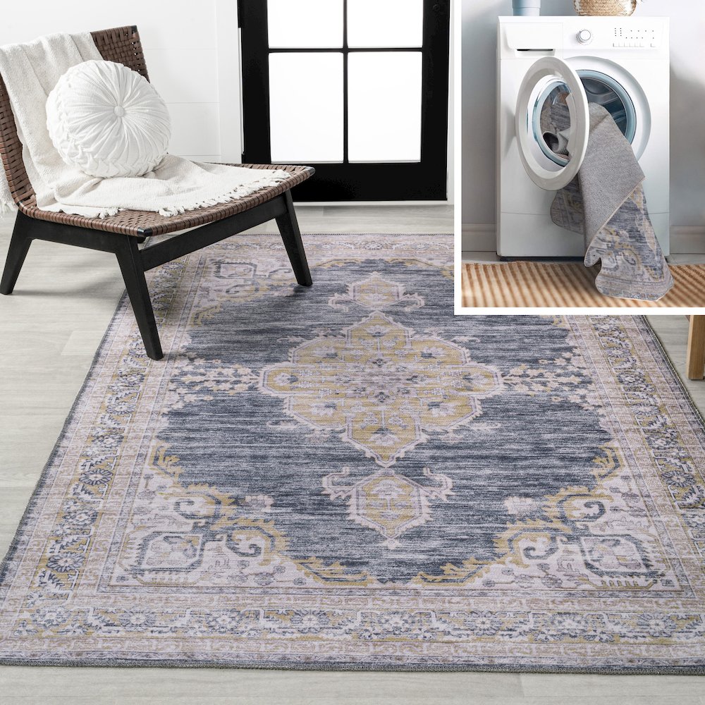 Wincer Chenille Cottage Medallion Machine-Washable Area Rug. Picture 8