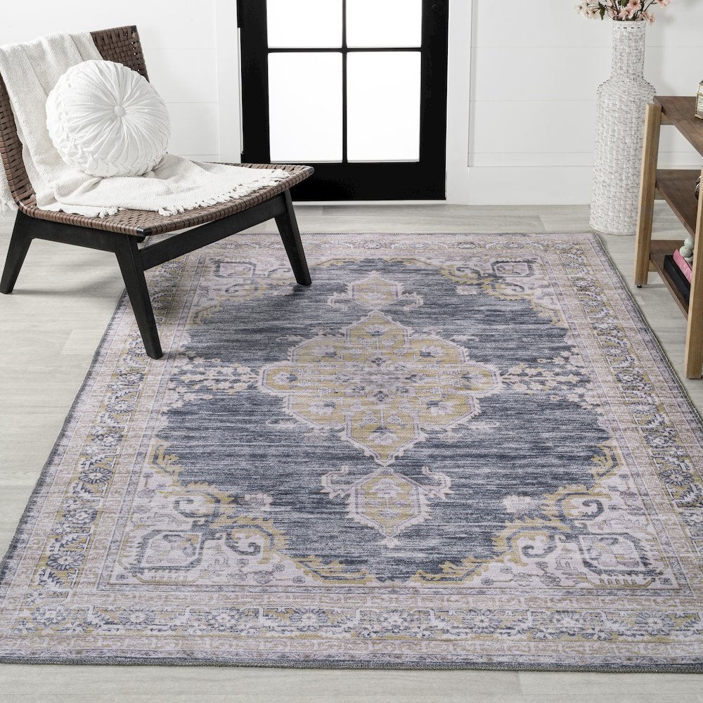 Wincer Chenille Cottage Medallion Machine-Washable Area Rug. Picture 2