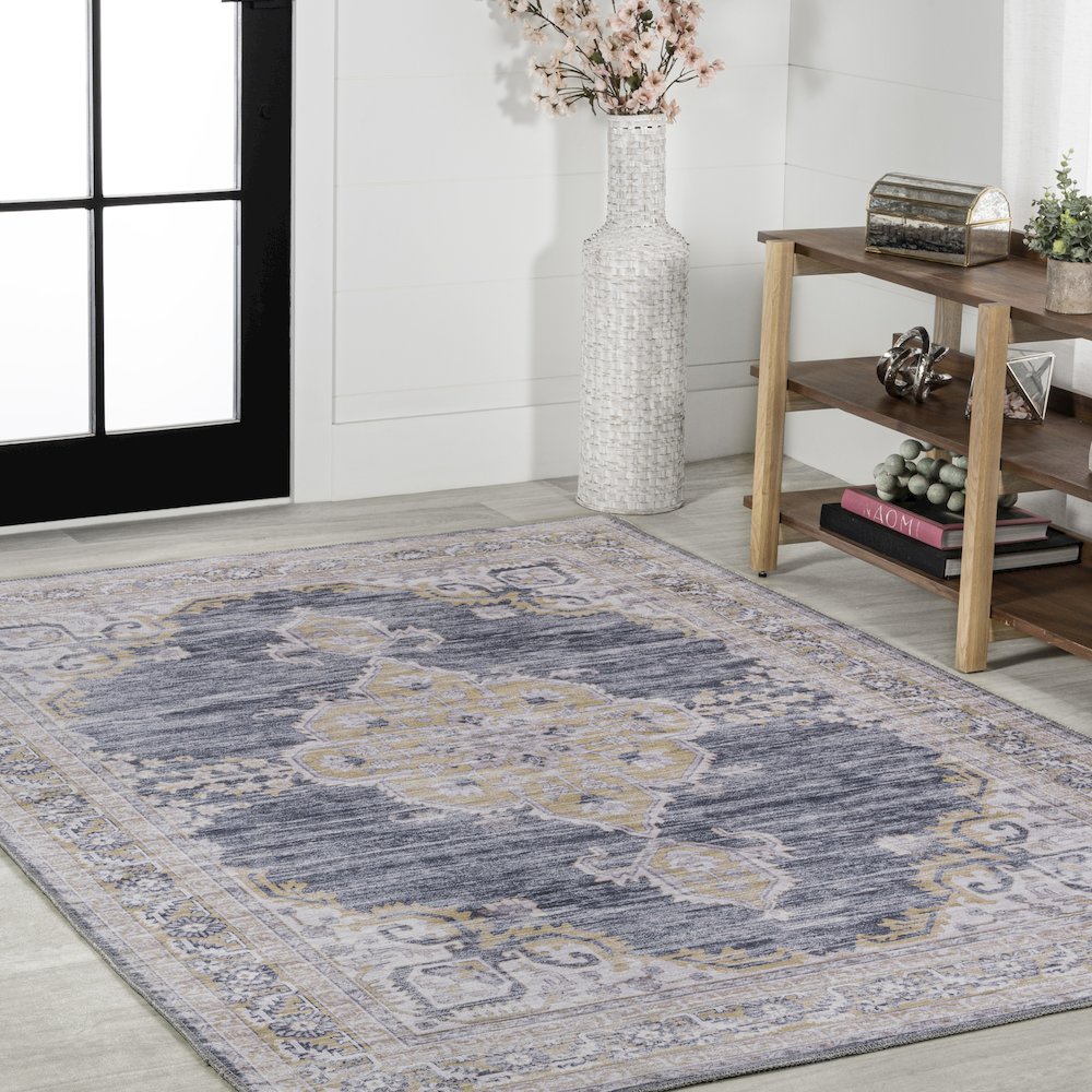 Wincer Chenille Cottage Medallion Machine-Washable Area Rug. Picture 3