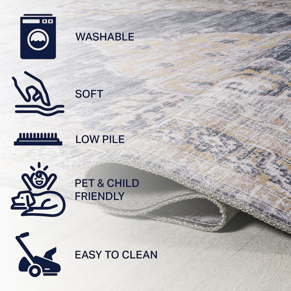 Wincer Chenille Cottage Medallion Machine-Washable Runner Rug. Picture 6