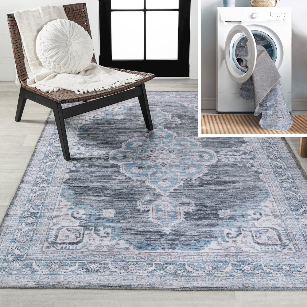 Wincer Chenille Cottage Medallion Machine-Washable Area Rug. Picture 8