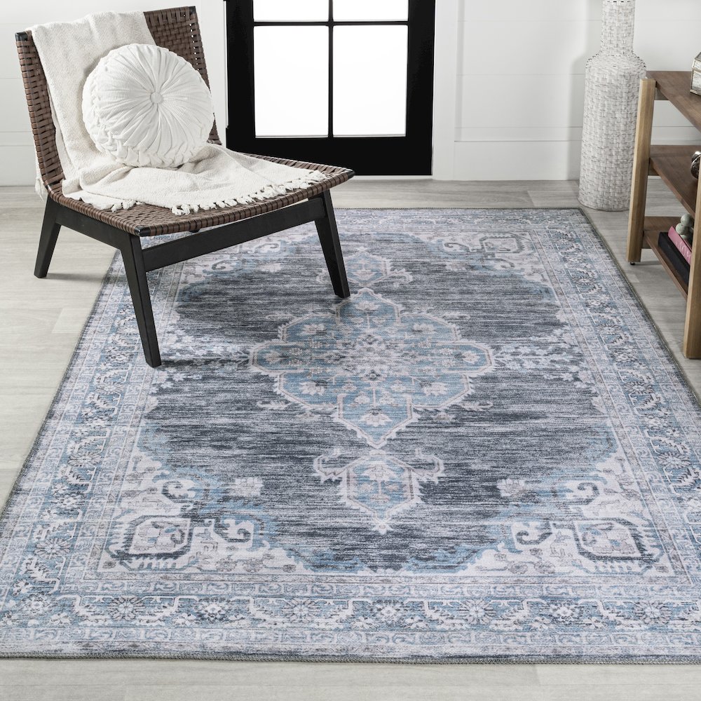 Wincer Chenille Cottage Medallion Machine-Washable Area Rug. Picture 2