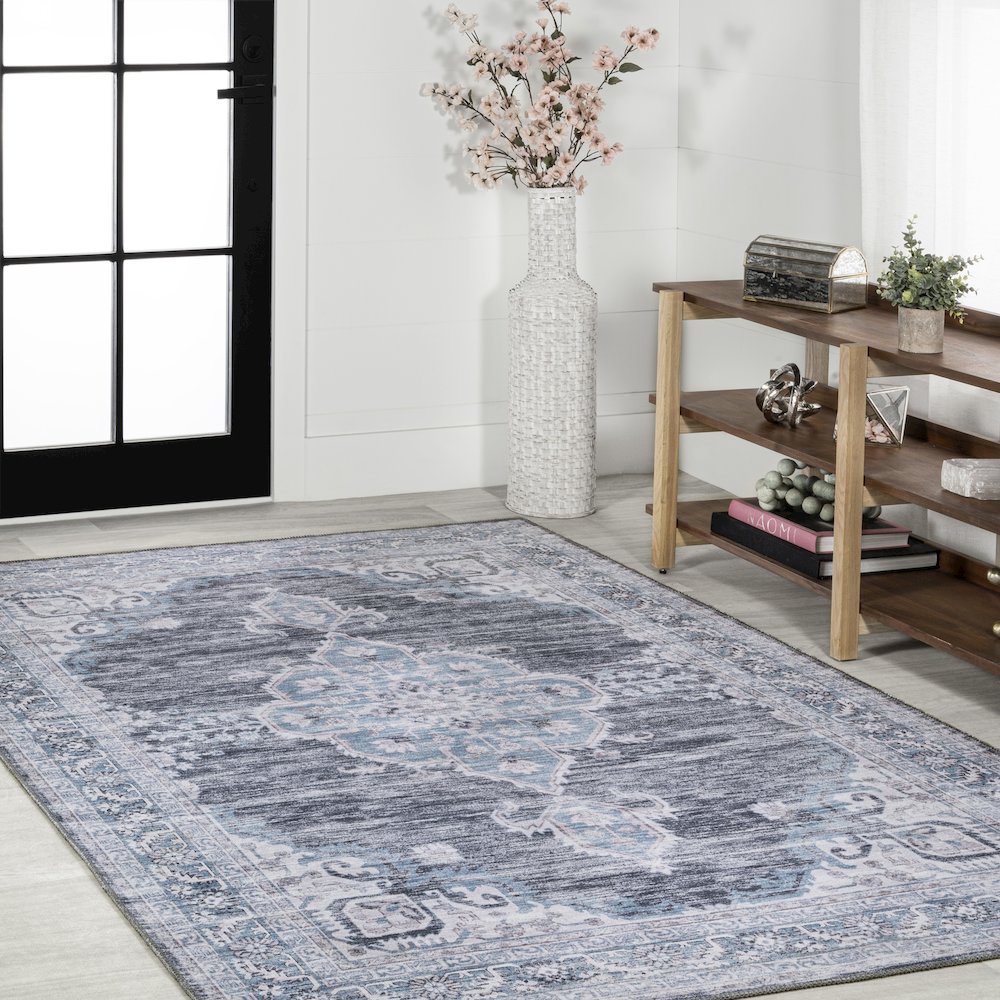 Wincer Chenille Cottage Medallion Machine-Washable Area Rug. Picture 3