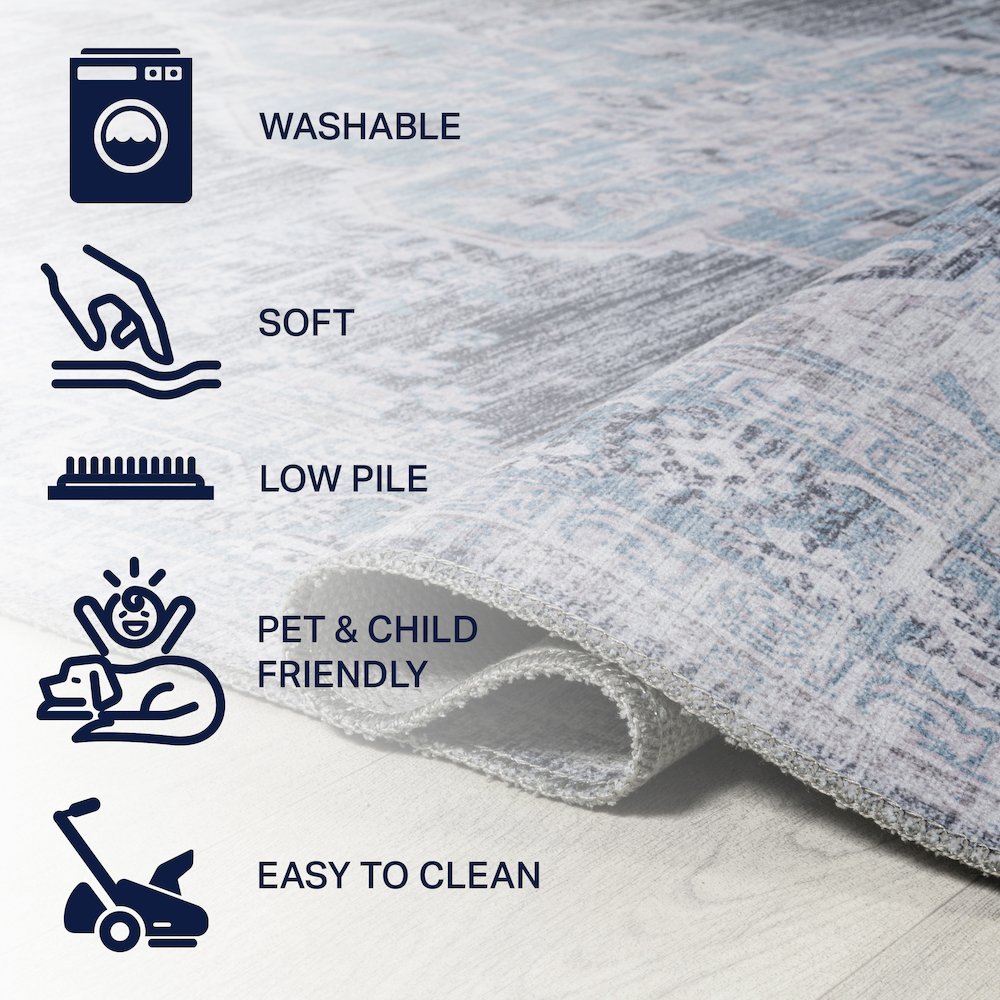 Wincer Chenille Cottage Medallion Machine-Washable Runner Rug. Picture 6