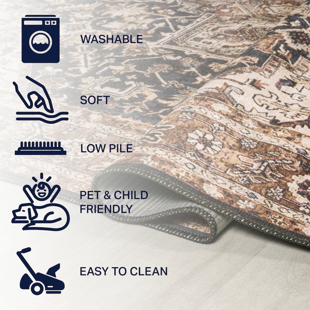 Chapell Chenille Traditional Medallion Machine-Washable Runner Rug. Picture 6