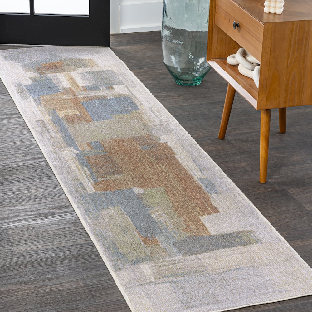 Weaver Abstract Coastal Watercolor Machine-Washable Runner Rug. Picture 1