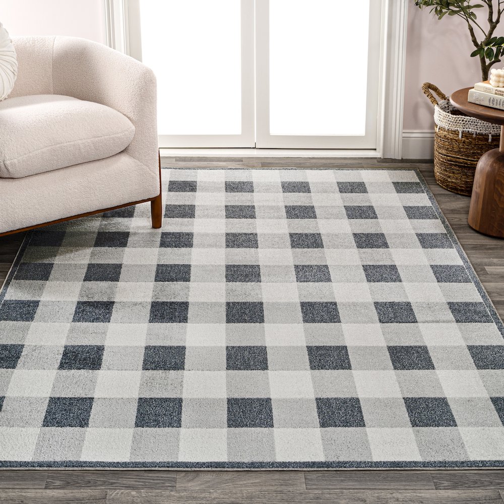 Gingham Gradient Plaid Cottage Machine-Washable Area Rug. Picture 2