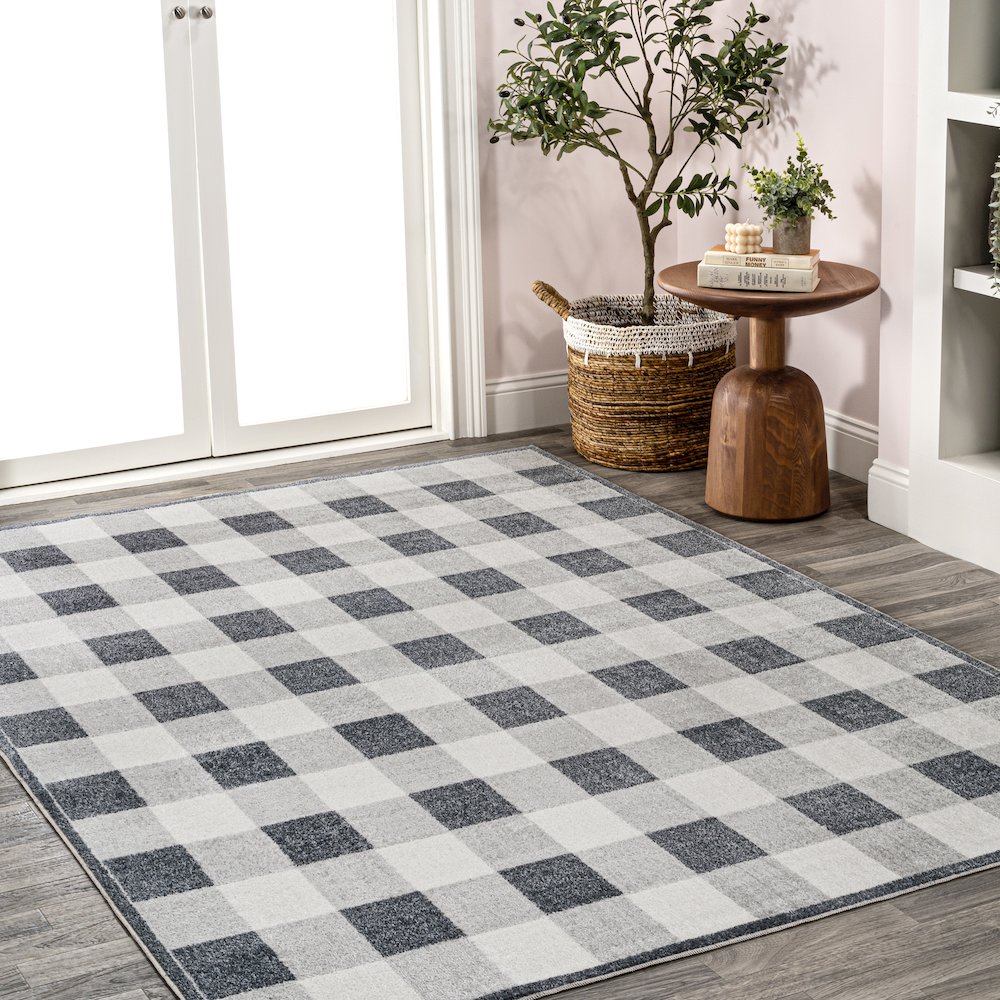 Gingham Gradient Plaid Cottage Machine-Washable Area Rug. Picture 3