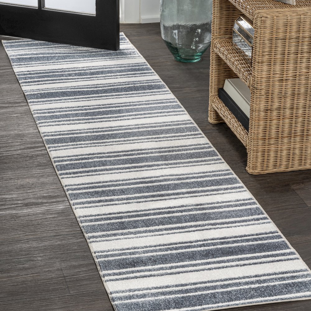 Fawning Two-Tone Striped Classic Low-Pile Machine-Washable Runner Rug. Picture 1