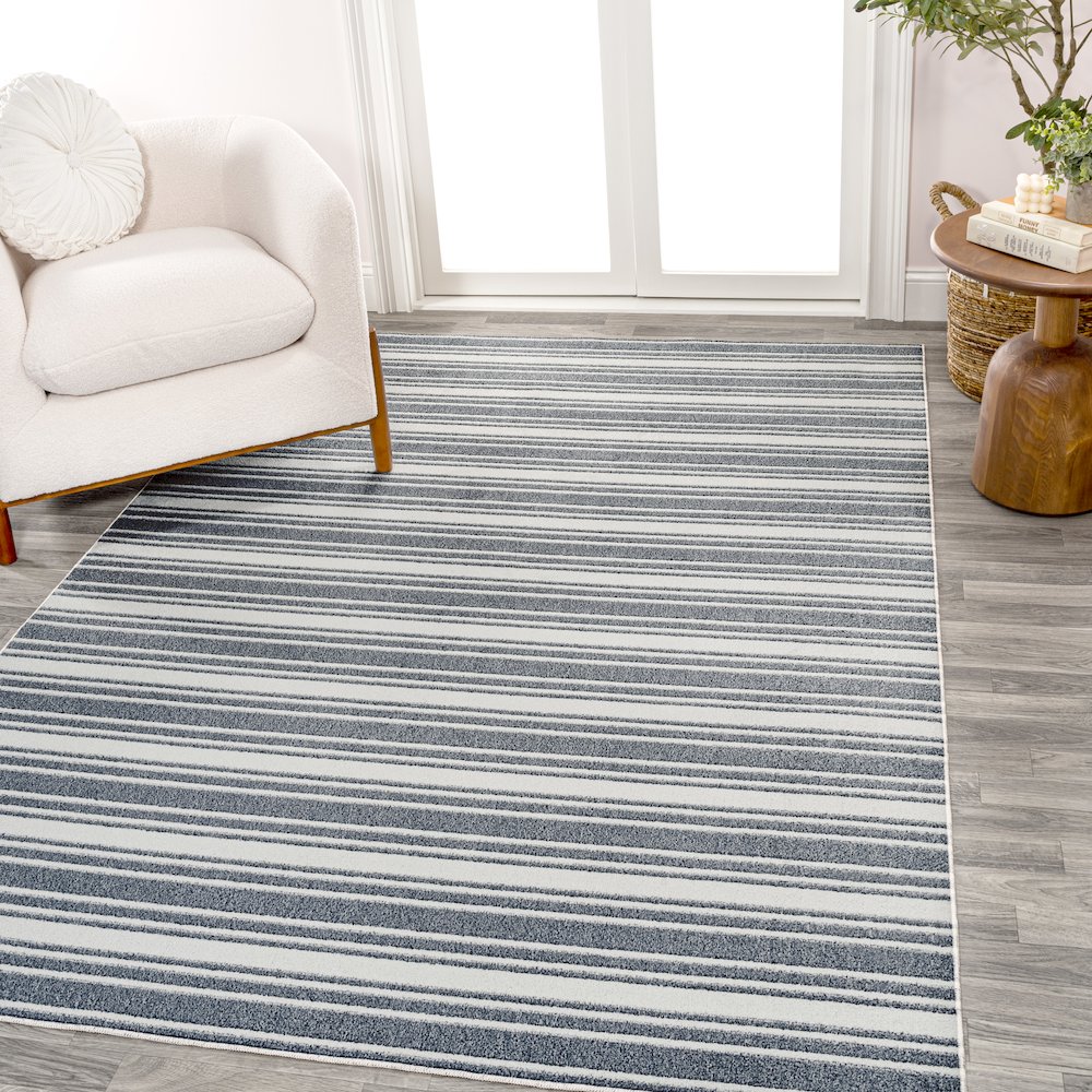 Fawning Two-Tone Striped Classic Low-Pile Machine-Washable Area Rug. Picture 1