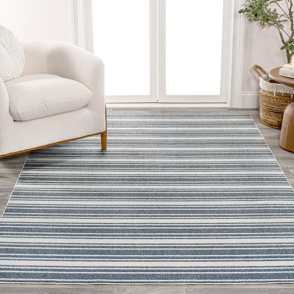 Fawning Two-Tone Striped Classic Low-Pile Machine-Washable Area Rug. Picture 2