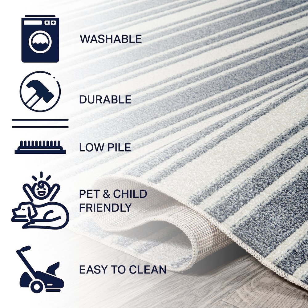 Fawning Two-Tone Striped Classic Low-Pile Machine-Washable Runner Rug. Picture 7