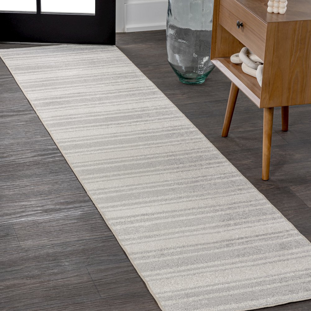 Fawning Two-Tone Striped Classic Low-Pile Machine-Washable Runner Rug. Picture 1