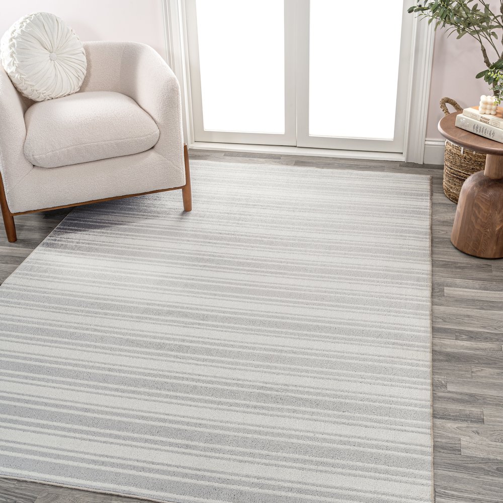 Fawning Two-Tone Striped Classic Low-Pile Machine-Washable Area Rug. Picture 1