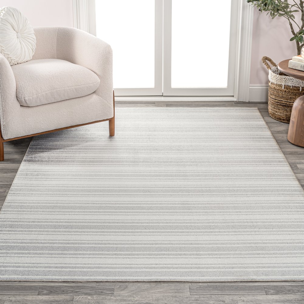 Fawning Two-Tone Striped Classic Low-Pile Machine-Washable Area Rug. Picture 2