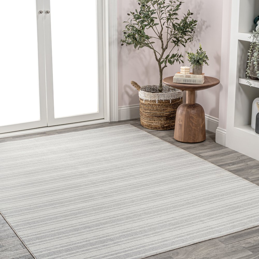 Fawning Two-Tone Striped Classic Low-Pile Machine-Washable Area Rug. Picture 3