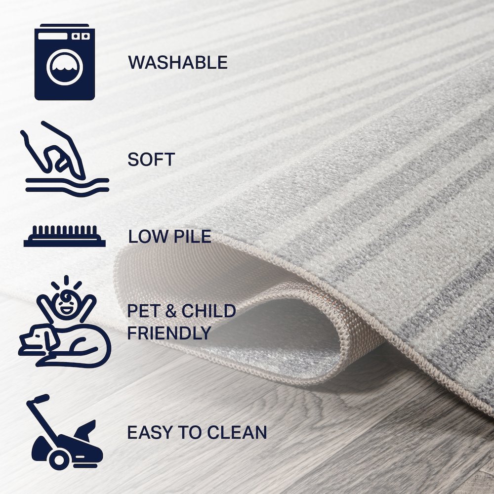 Fawning Two-Tone Striped Classic Low-Pile Machine-Washable Runner Rug. Picture 7