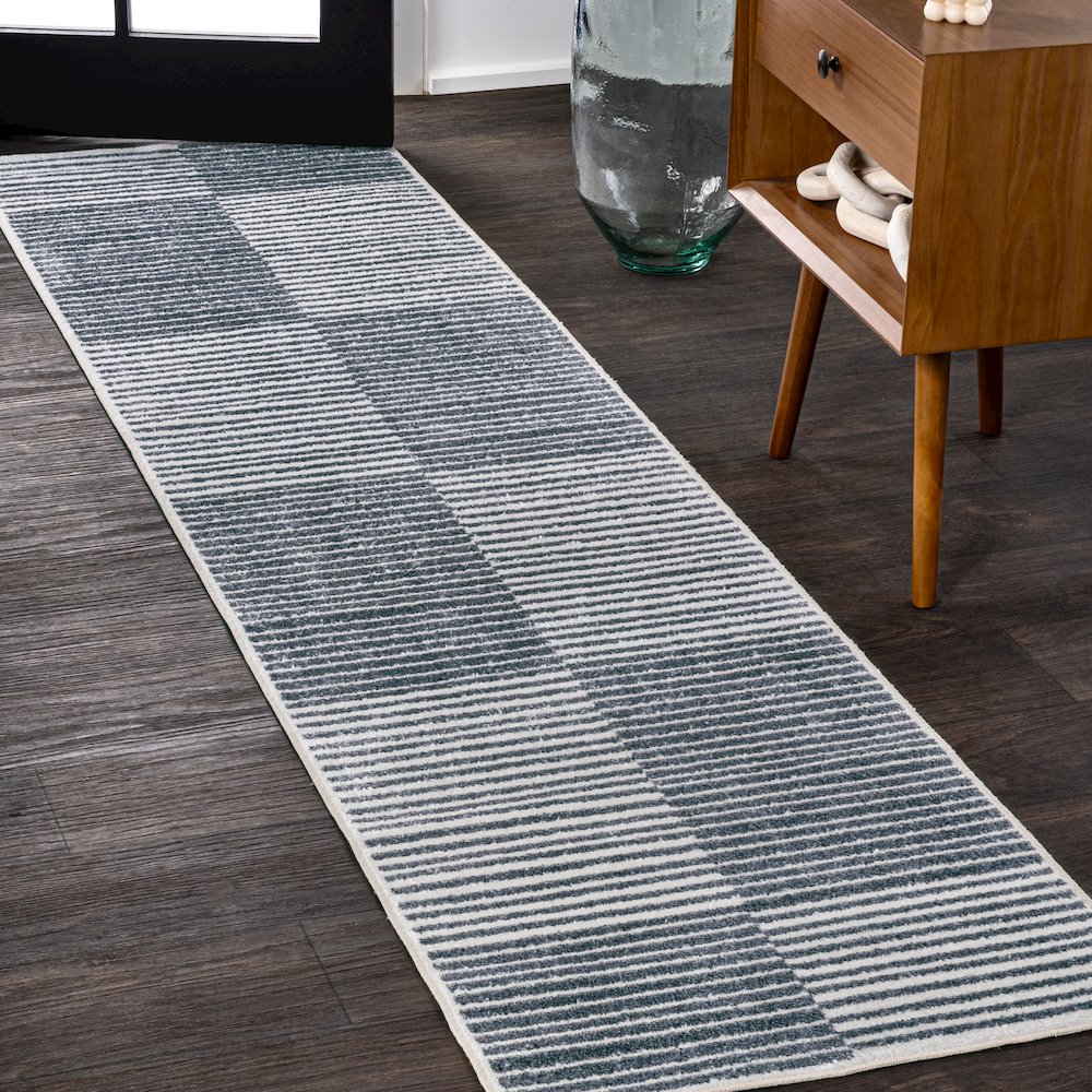 Shutter Minimalist Striped Plaid Machine-Washable Runner Rug. Picture 1