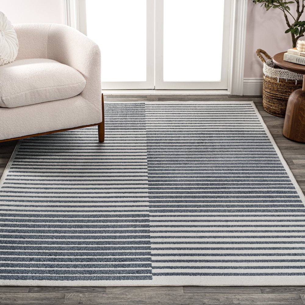 Shutter Minimalist Striped Plaid Machine-Washable Area Rug. Picture 2