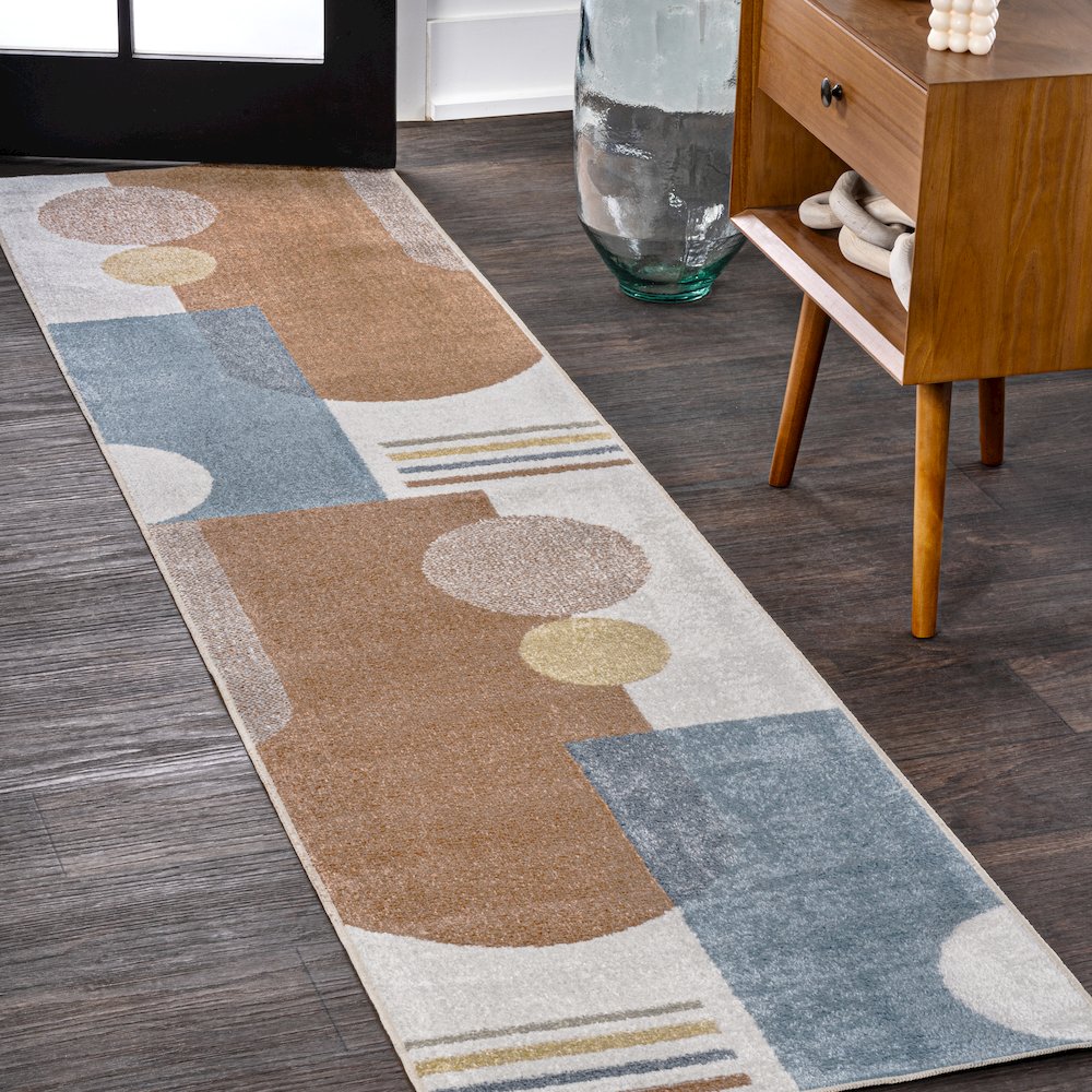 Slinger Modern Contemporary Collage Machine-Washable Runner Rug. Picture 1