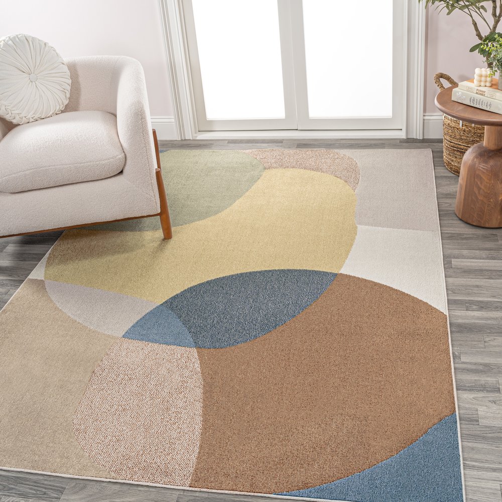 Pebble Geometric Contemporary Machine-Washable Area Rug. Picture 1