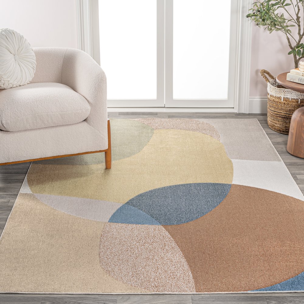 Pebble Geometric Contemporary Machine-Washable Area Rug. Picture 2