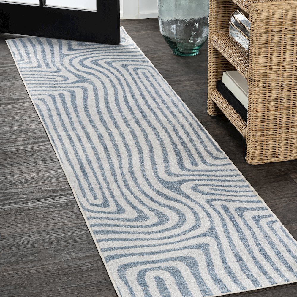 Maze Abstract Two-Tone Low-Pile Machine-Washable Runner Rug. Picture 1