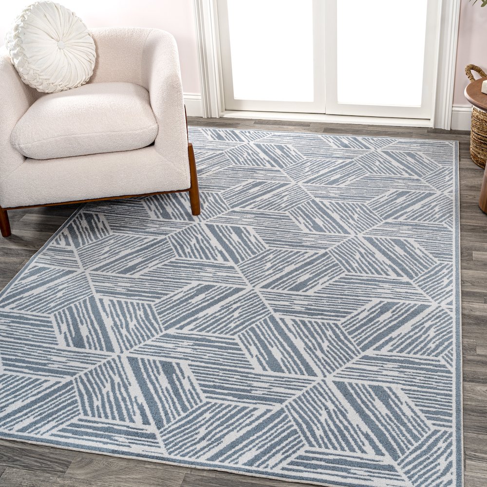 Vector Modern Coastal Geometric Machine-Washable Area Rug. Picture 1