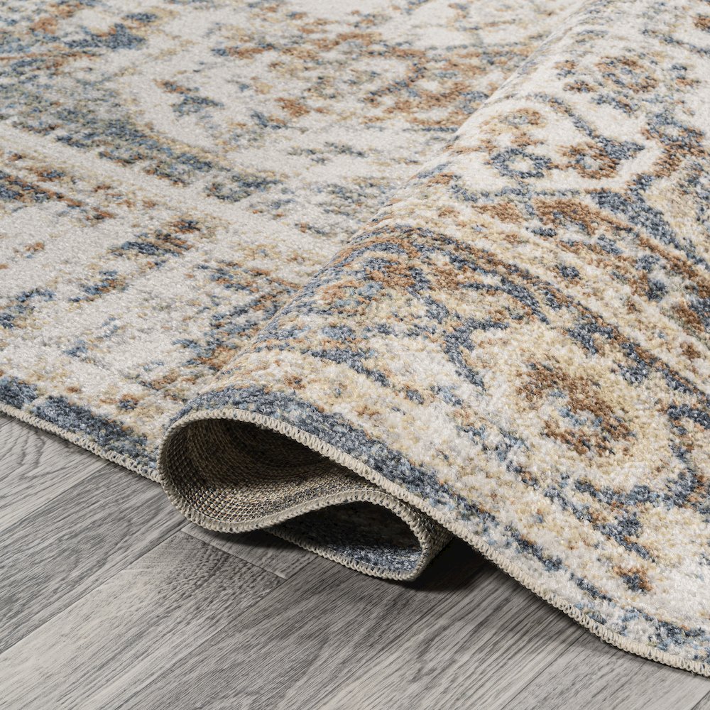 Keesha Bold Distressed Medallion Low-Pile Machine-Washable Runner Rug. Picture 4