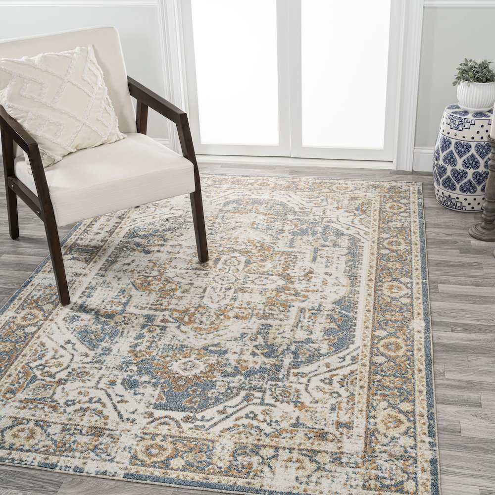 Edith Distressed Medallion Low-Pile Machine-Washable Area Rug. Picture 1
