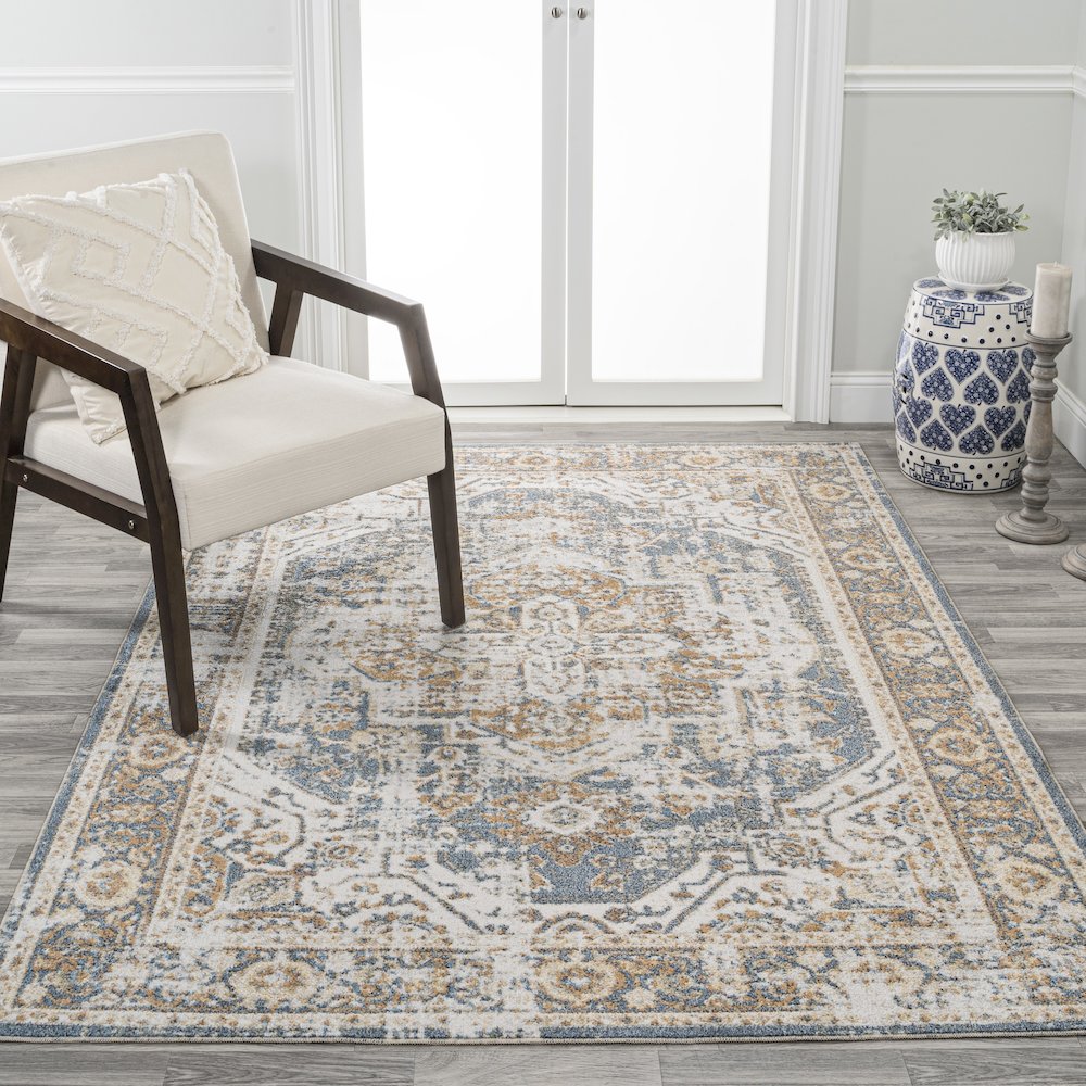 Edith Distressed Medallion Low-Pile Machine-Washable Area Rug. Picture 2