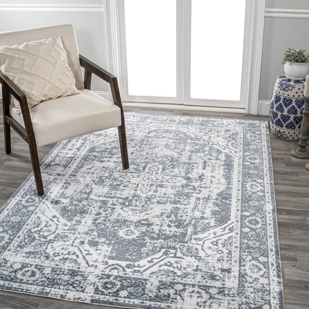 Edith Distressed Medallion Low-Pile Machine-Washable Area Rug. Picture 1