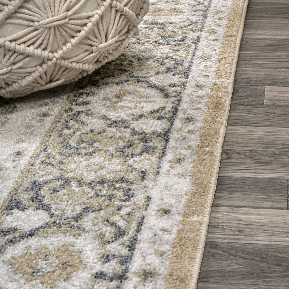 Keesha Bold Distressed Medallion Low-Pile Machine-Washable Runner Rug. Picture 3
