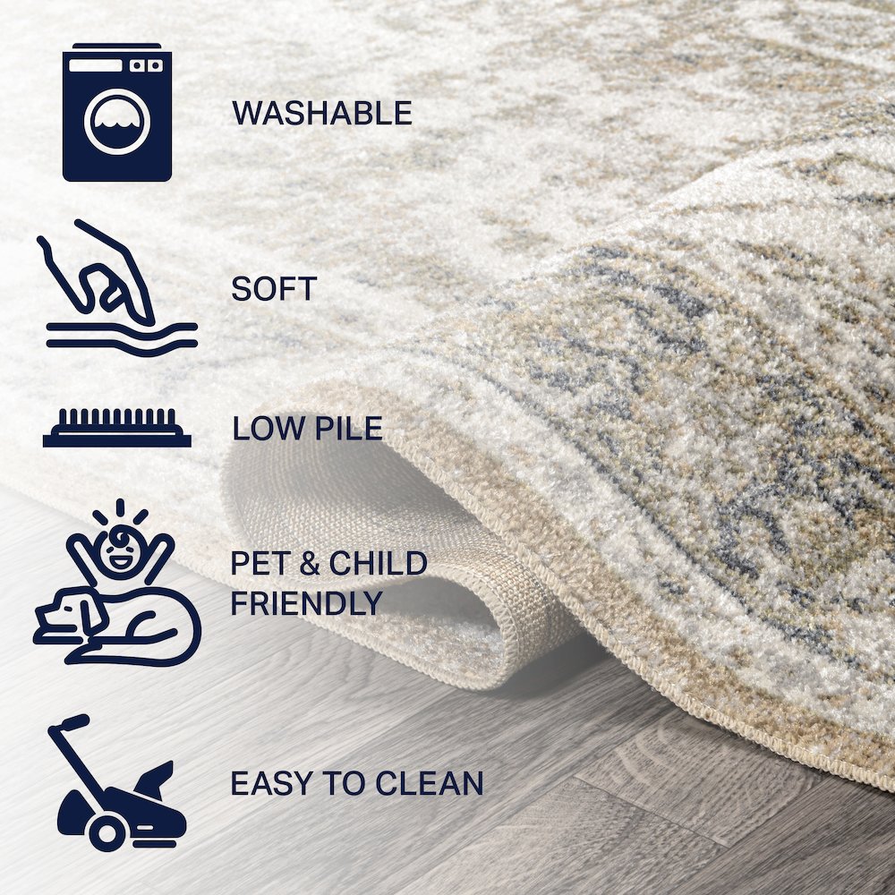 Keesha Bold Distressed Medallion Low-Pile Machine-Washable Runner Rug. Picture 7
