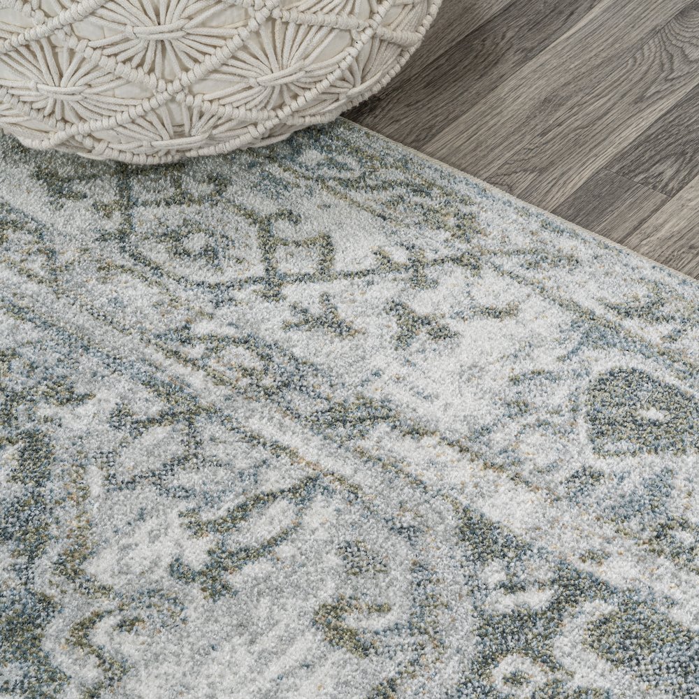 Pavel Distressed Medallion Low-Pile Machine-Washable Runner Rug. Picture 2