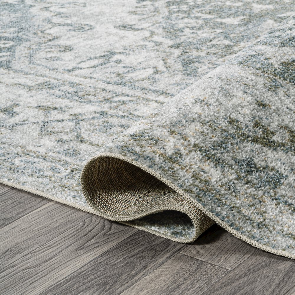 Pavel Distressed Medallion Low-Pile Machine-Washable Runner Rug. Picture 4