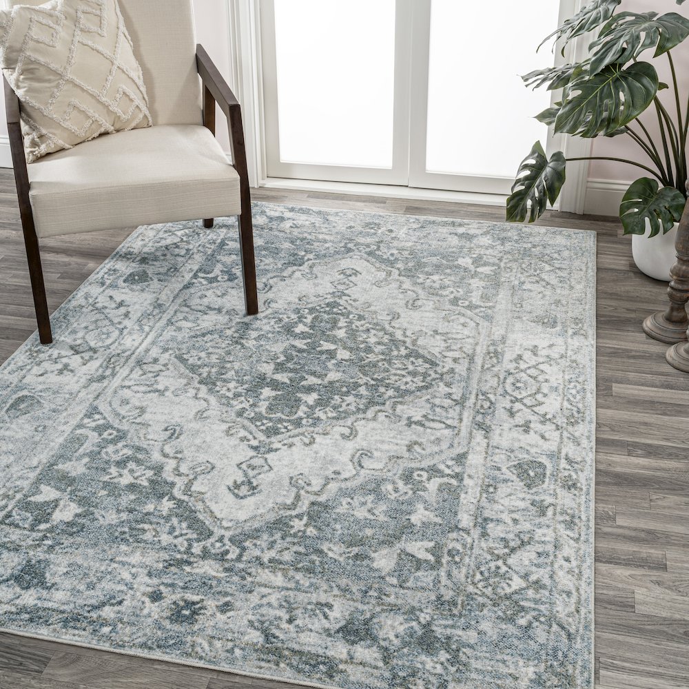 Pavel Distressed Medallion Low-Pile Machine-Washable Area Rug. Picture 1