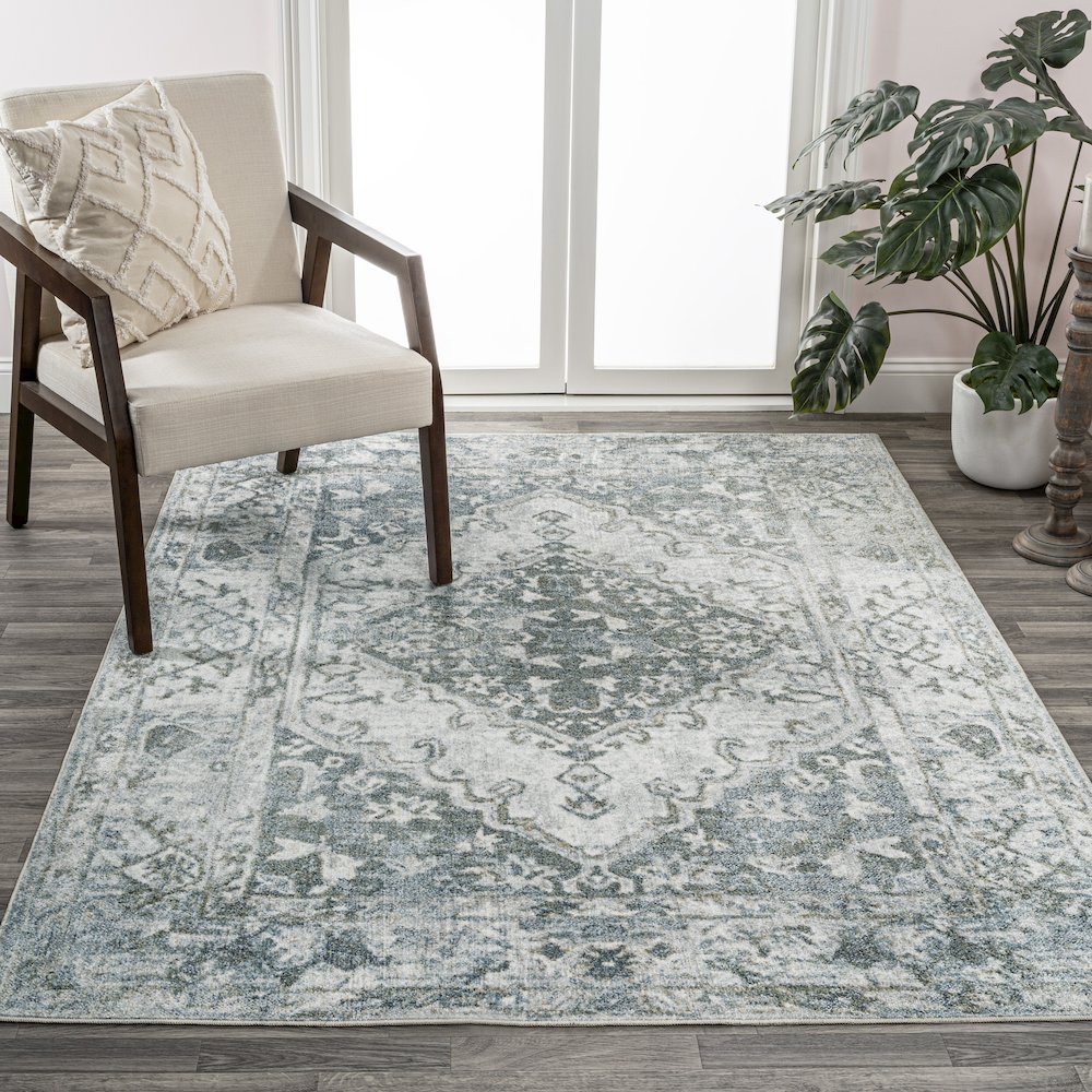 Pavel Distressed Medallion Low-Pile Machine-Washable Area Rug. Picture 2