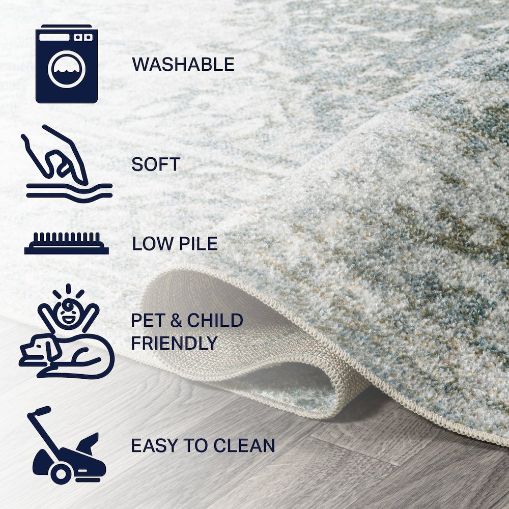 Pavel Distressed Medallion Low-Pile Machine-Washable Runner Rug. Picture 7