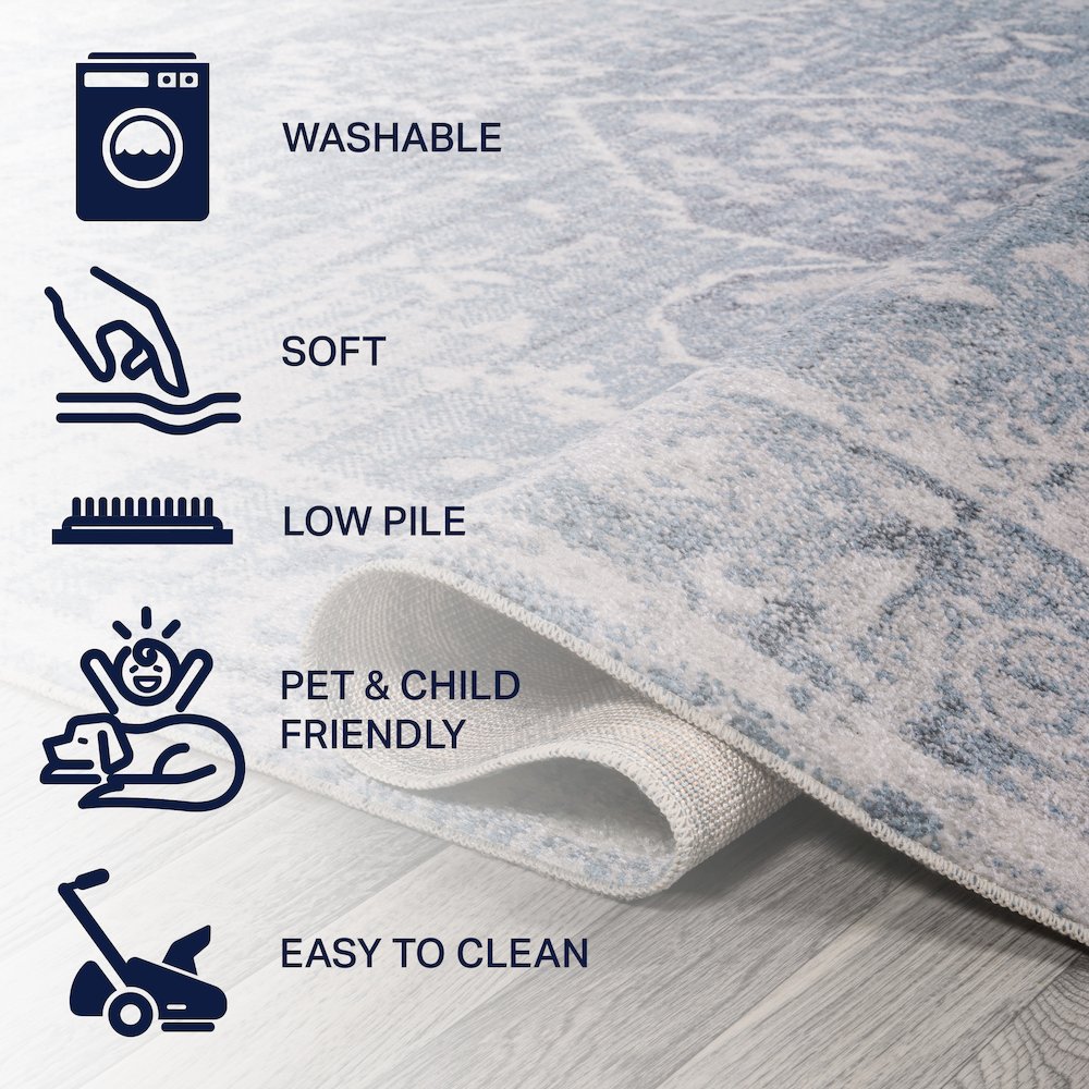 Shaii Global Medallion Low-Pile Machine-Washable Runner Rug. Picture 7