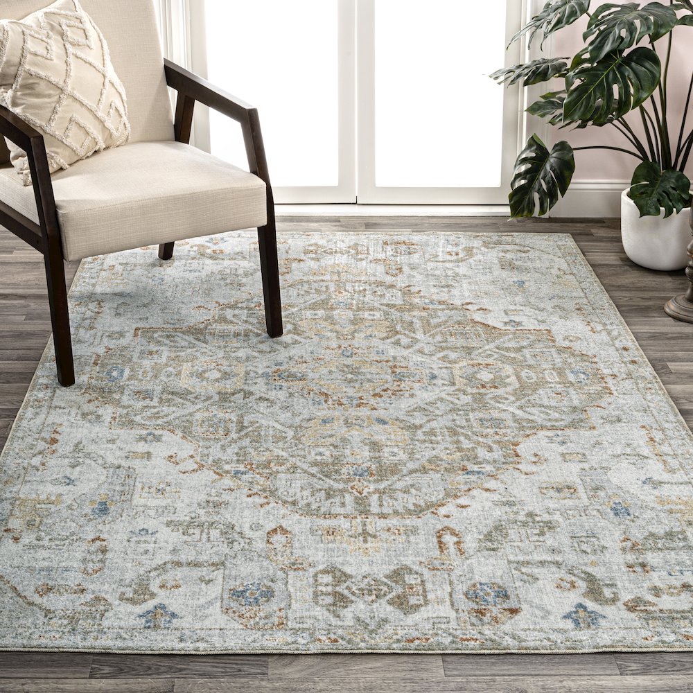 Shaemus Bohemian Medallion Low-Pile Machine-Washable Area Rug. Picture 2