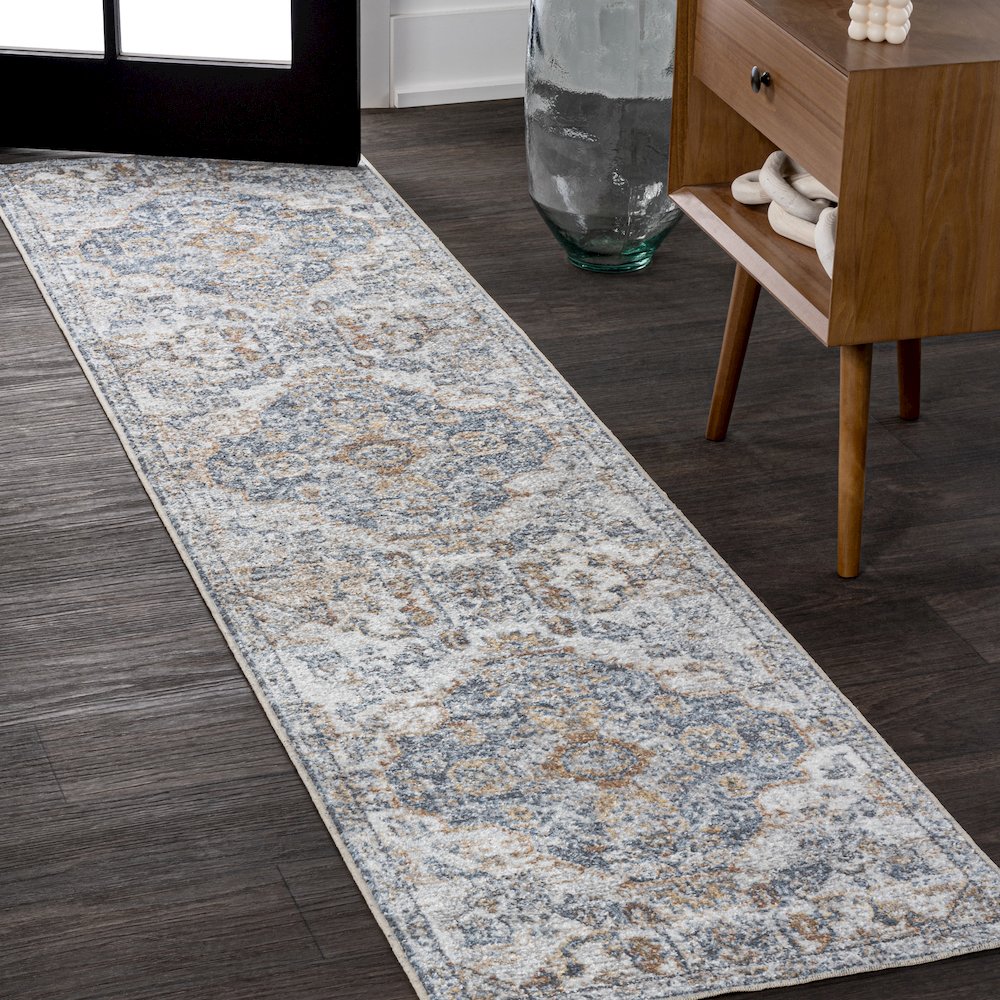 Shaemus Bohemian Medallion Low-Pile Machine-Washable Runner Rug. Picture 1