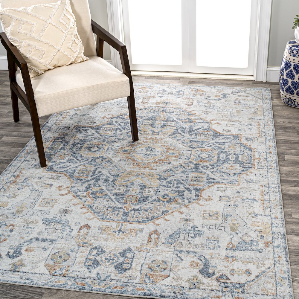 Shaemus Bohemian Medallion Low-Pile Machine-Washable Area Rug. Picture 1
