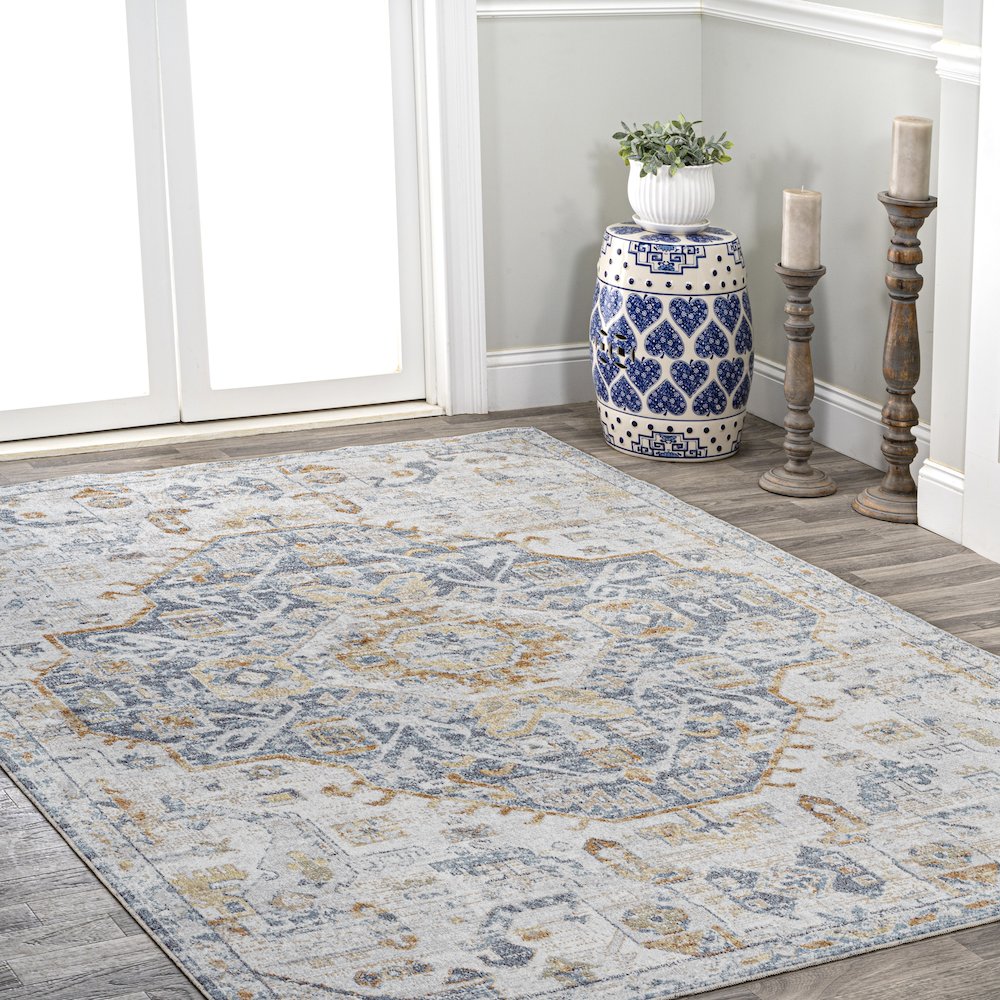 Shaemus Bohemian Medallion Low-Pile Machine-Washable Area Rug. Picture 3