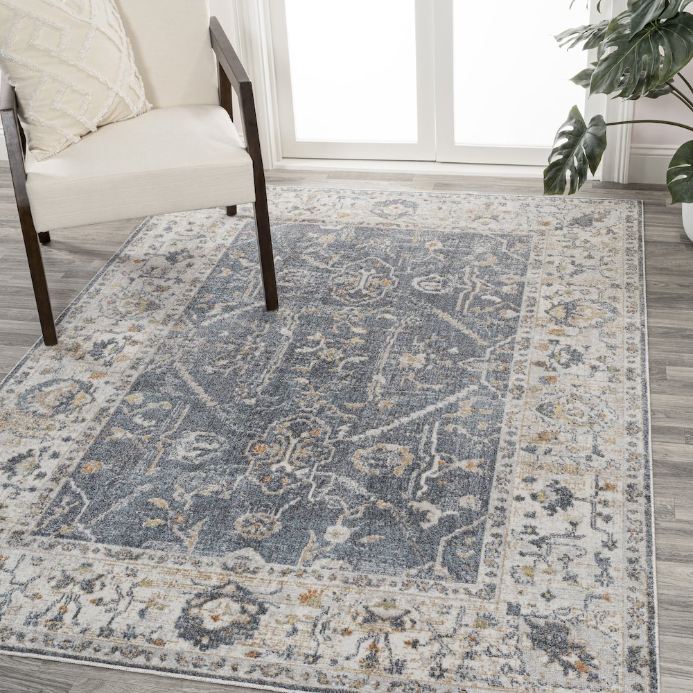 Brandy Rustic Border Low-Pile Machine-Washable Area Rug. Picture 1