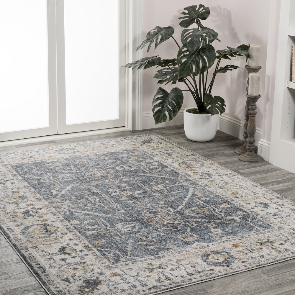 Brandy Rustic Border Low-Pile Machine-Washable Area Rug. Picture 3