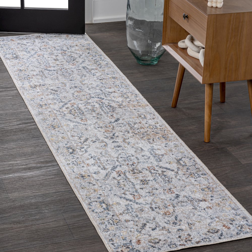 Brandy Rustic Border Low-Pile Machine-Washable Runner Rug. Picture 1