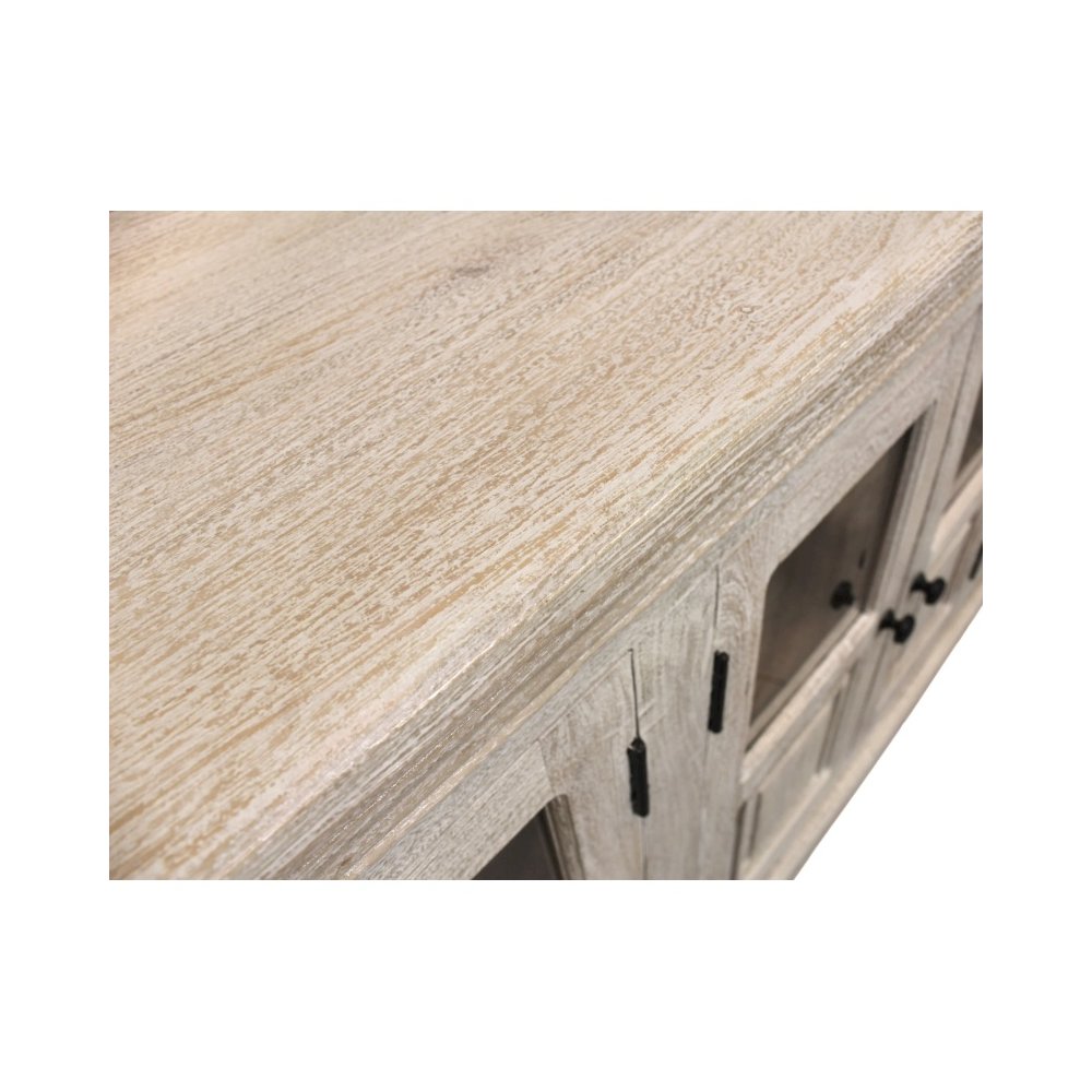 Tropez 6-Door Sideboard with Glass Panels in Distressed White. Picture 7