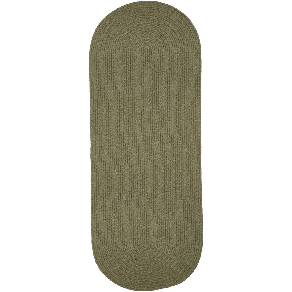 Solid Moss Green Wool 2X6 Oval. Picture 1