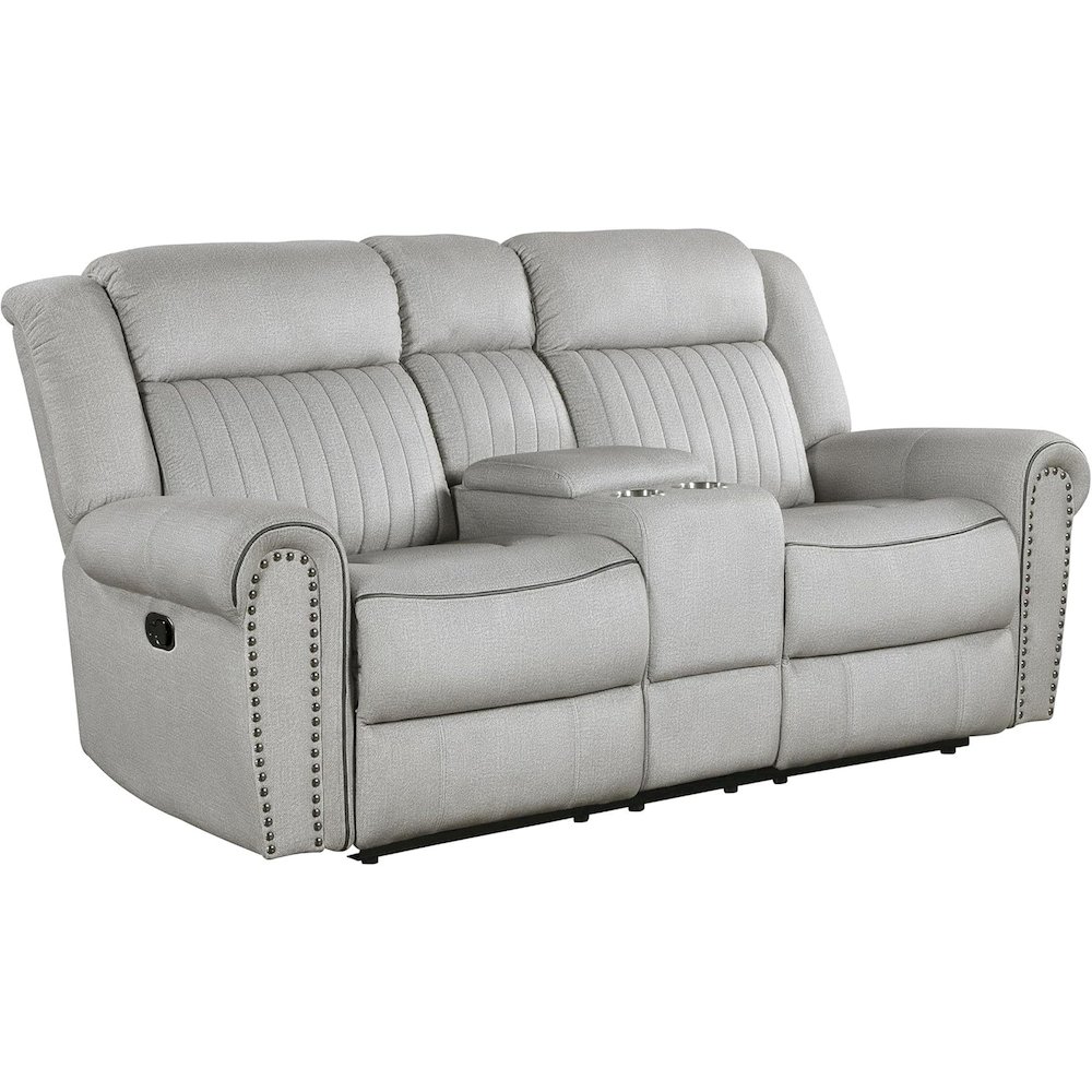 Lexicon Brennen Microfiber Double Reclining Love Seat in Mist. Picture 1